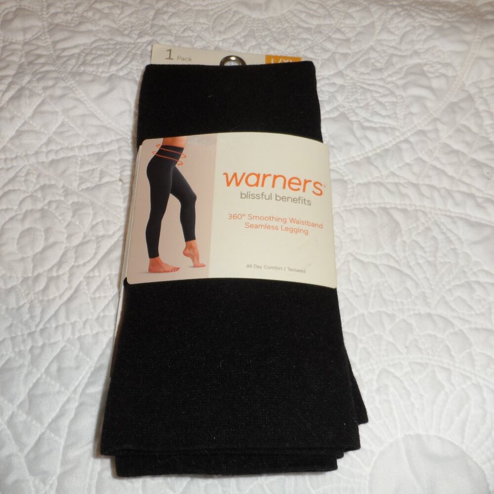 𝅺WARNERS Blissful Benefits Black Smoothing Waistband Leggings- Size L/XLarge-